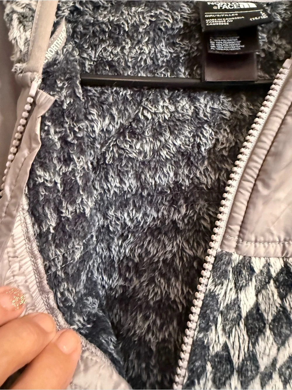 The North Face Kids Gray & Black Diamond-Pattern Fleece Jacket with Hood